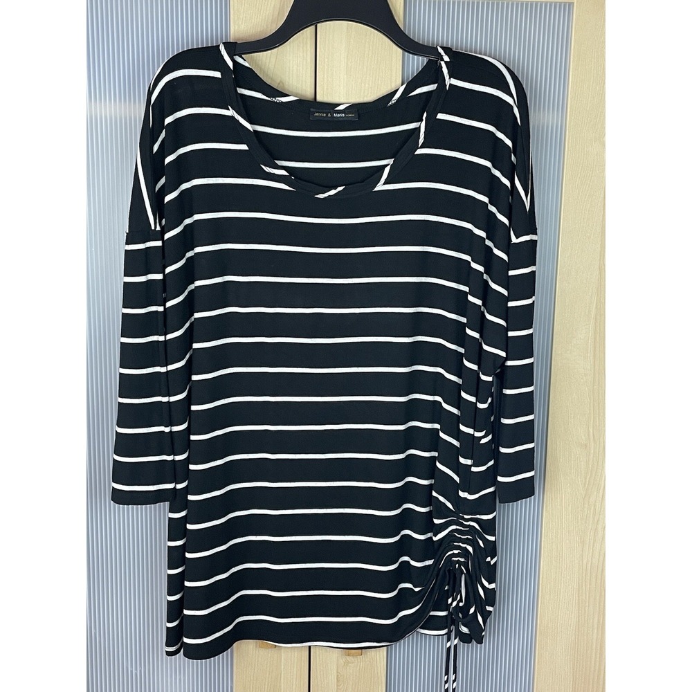 Jennie  Marlis Women Blouse Black/White Stripes‎ 3/4 Sleeve Plus XXL Casual Work